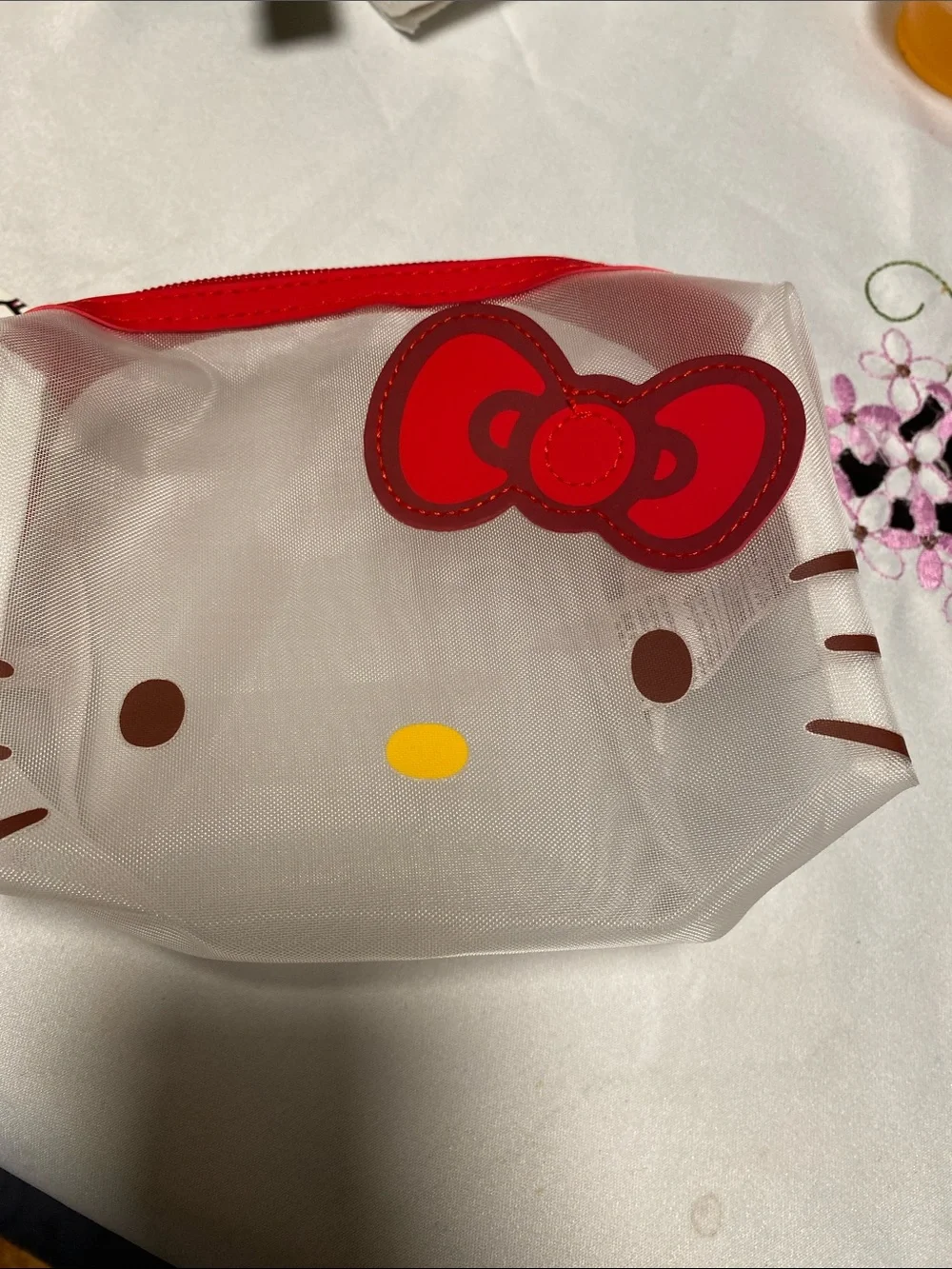 Hello Kitty Clear Pouch with Red Bow and Red Zipper